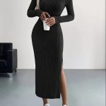 HALJINA atraktivna pletivo crna duga s prorezom – NOVO – vel. L ili univerzalna S-M-L-XL